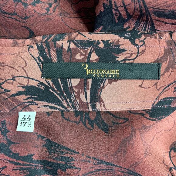 BILLIONAIRE COUTURE Size XL Brown Black Print Silk Button Up Long Sleeve Shirt - Picture 5 of 5